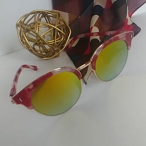 Women's Red Frame Mirror Sunglasses New